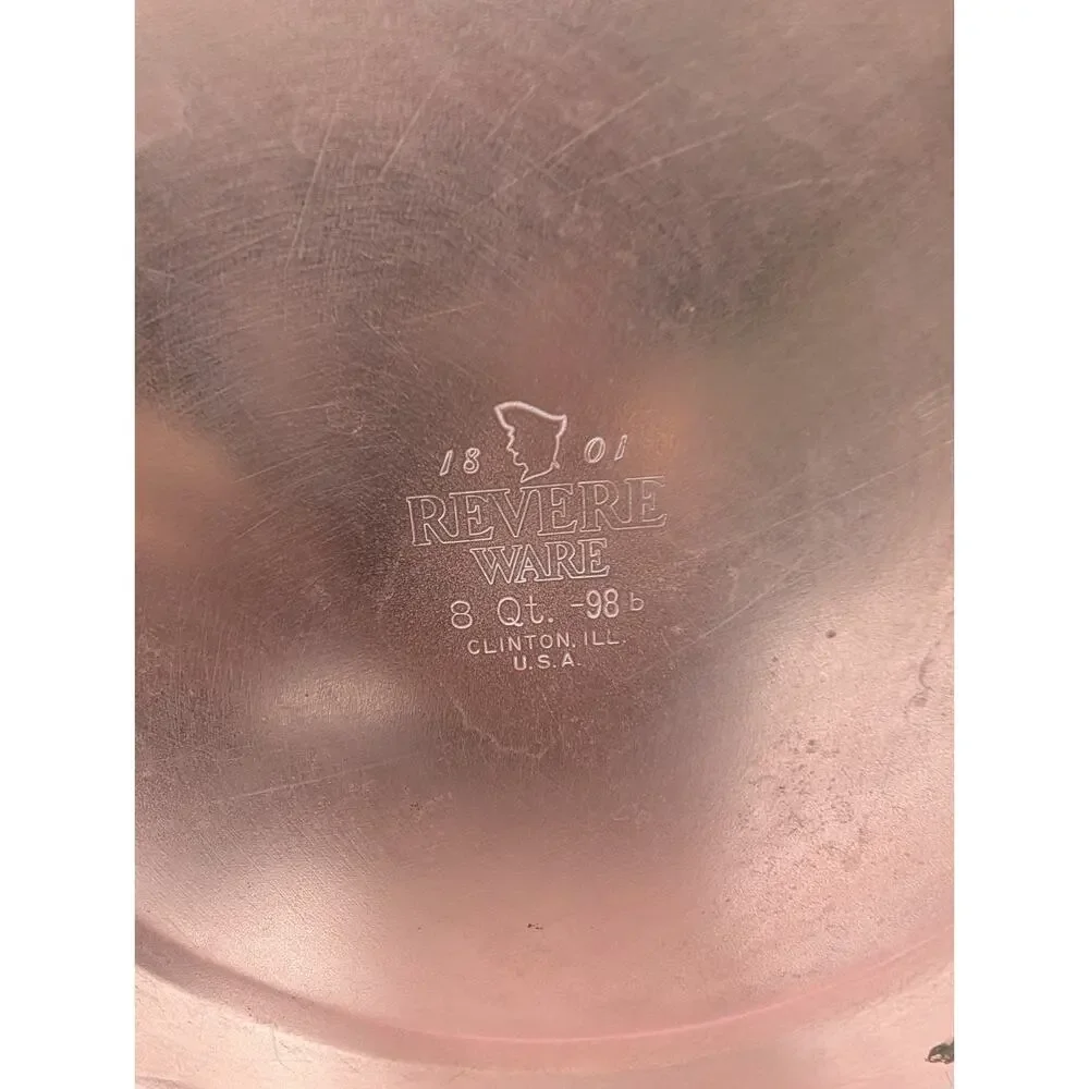 VTG Revere Ware 1801 Copper Clad 8 Quart Stock Pot w/Lid Clinton, ILL USA 98